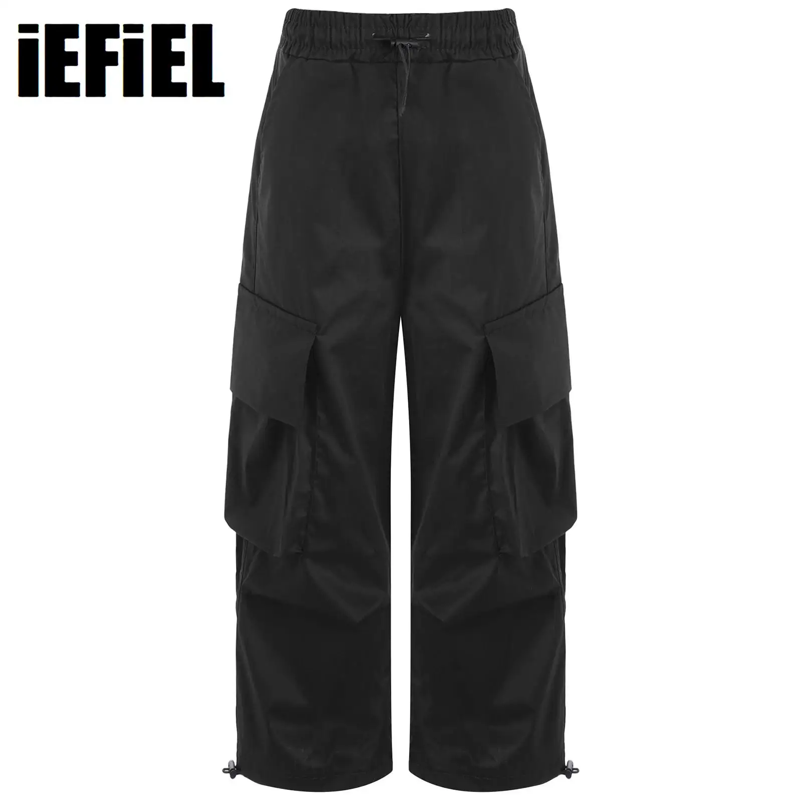 

Kids Boys Girls Drawstring Cargo Pants Casual High Waist Elastic Waistband Straight-Leg Trousers with Pockets