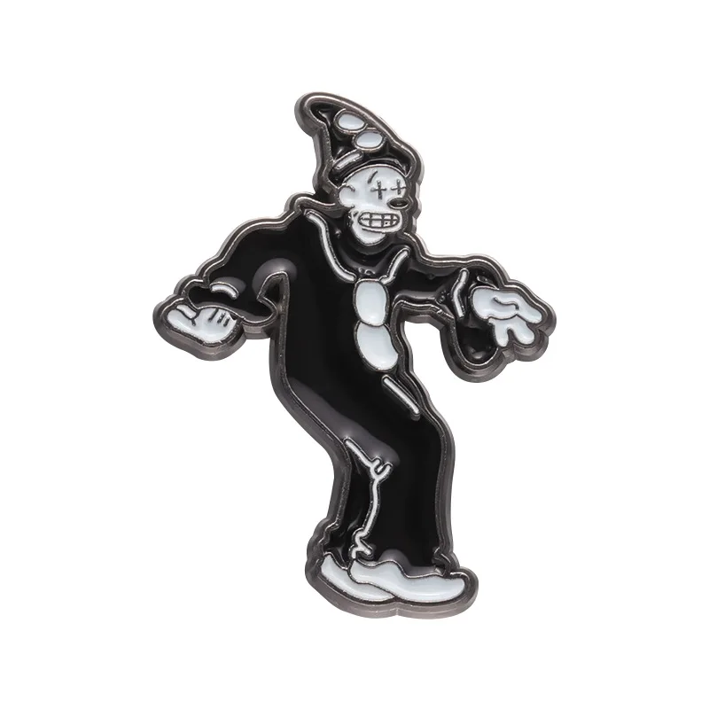  Black White Cartoon Dancing Clown Enamel Pin Brooch Metal Badge Punk Backpack Jacket Decor Gift For Goth Cartoon Lovers view 2
