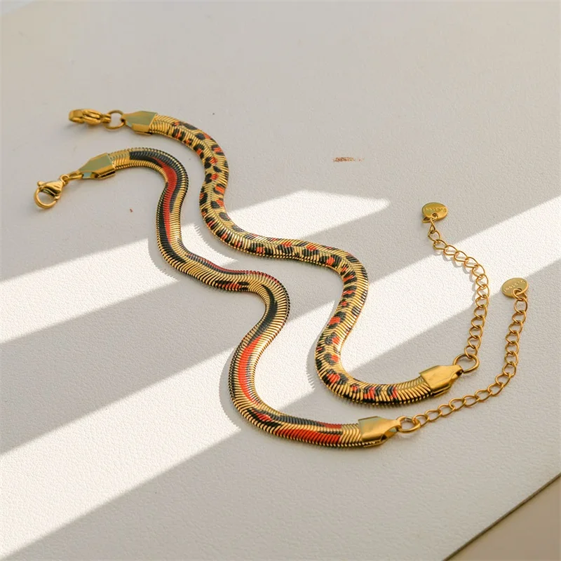 GANEMLY 316L Stainless Steel Metal Snake Pattern Chain Bracelet For Women Fashion Wrist Chain Waterproof Jewelry Bijoux Femme