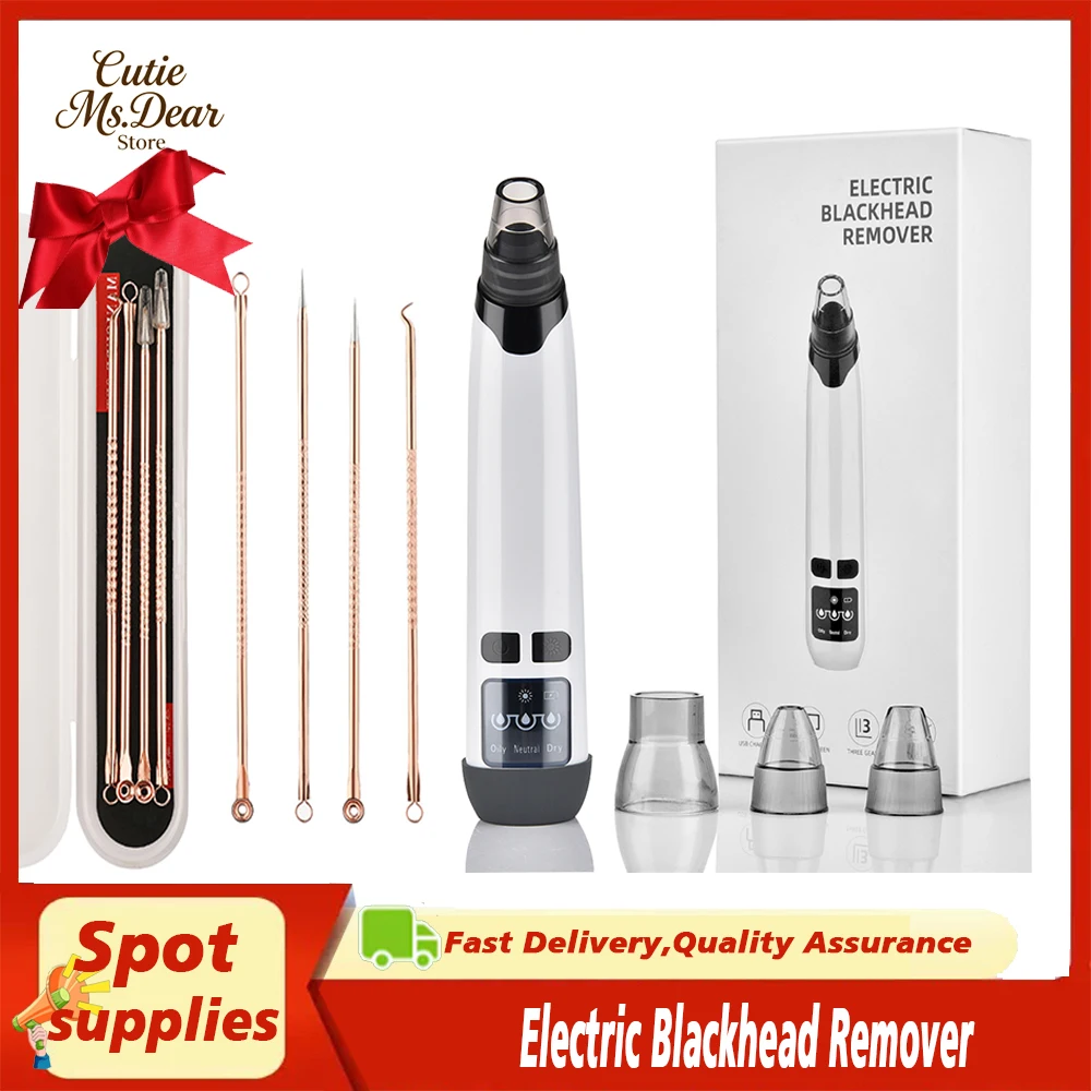 جهاز إزالة الرؤوس السوداء بالضغط الساخن، جهاز تجميل المسام، مزيل الجلد الميت، 3 مستويات و4 رؤوس شفط قابلة للاستبدال بمنفذ USB