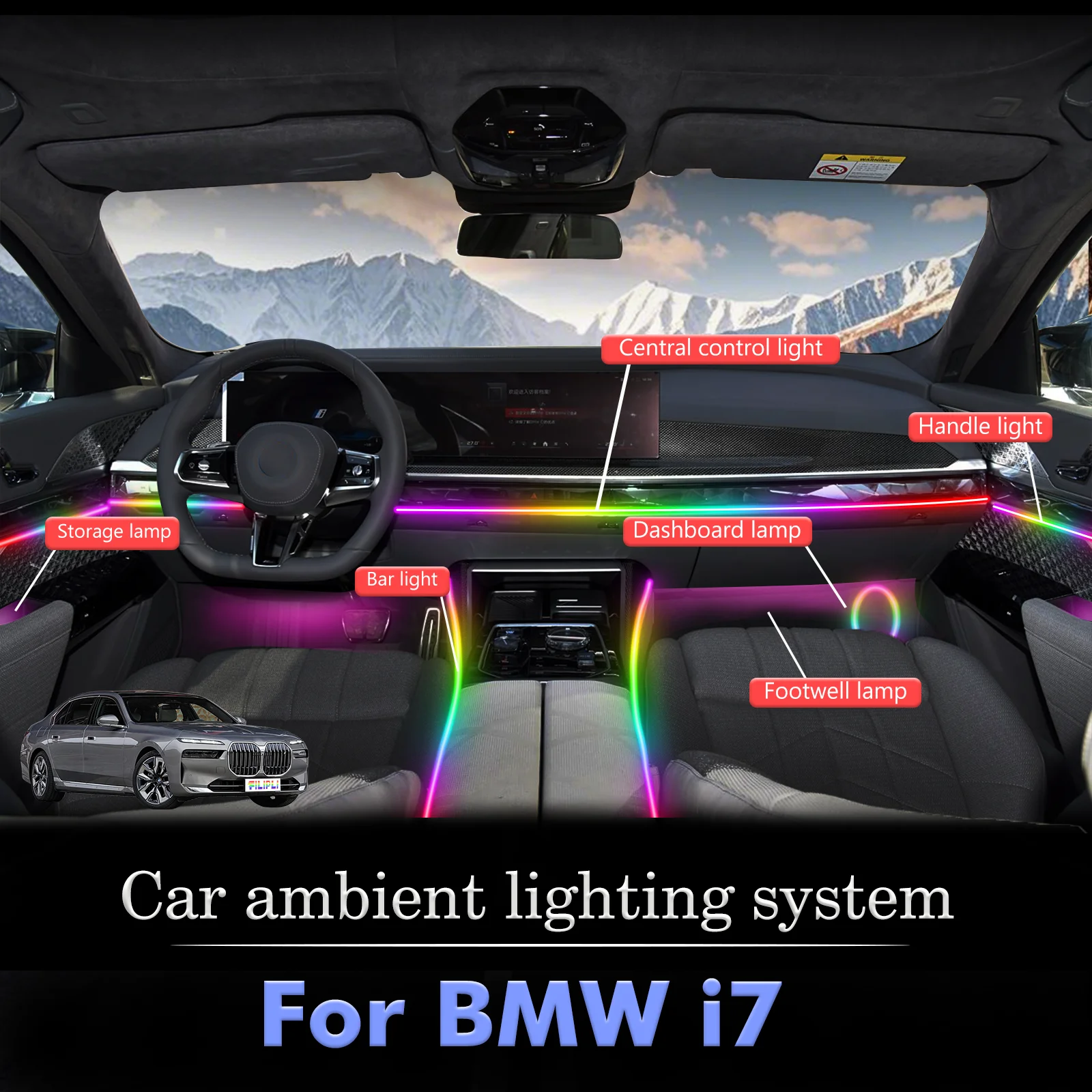 

For BMW i7 Smart Remote Control RGB 64 Colors LED Car Interior Ambient Light Energy Saving Efficient Lamp Set