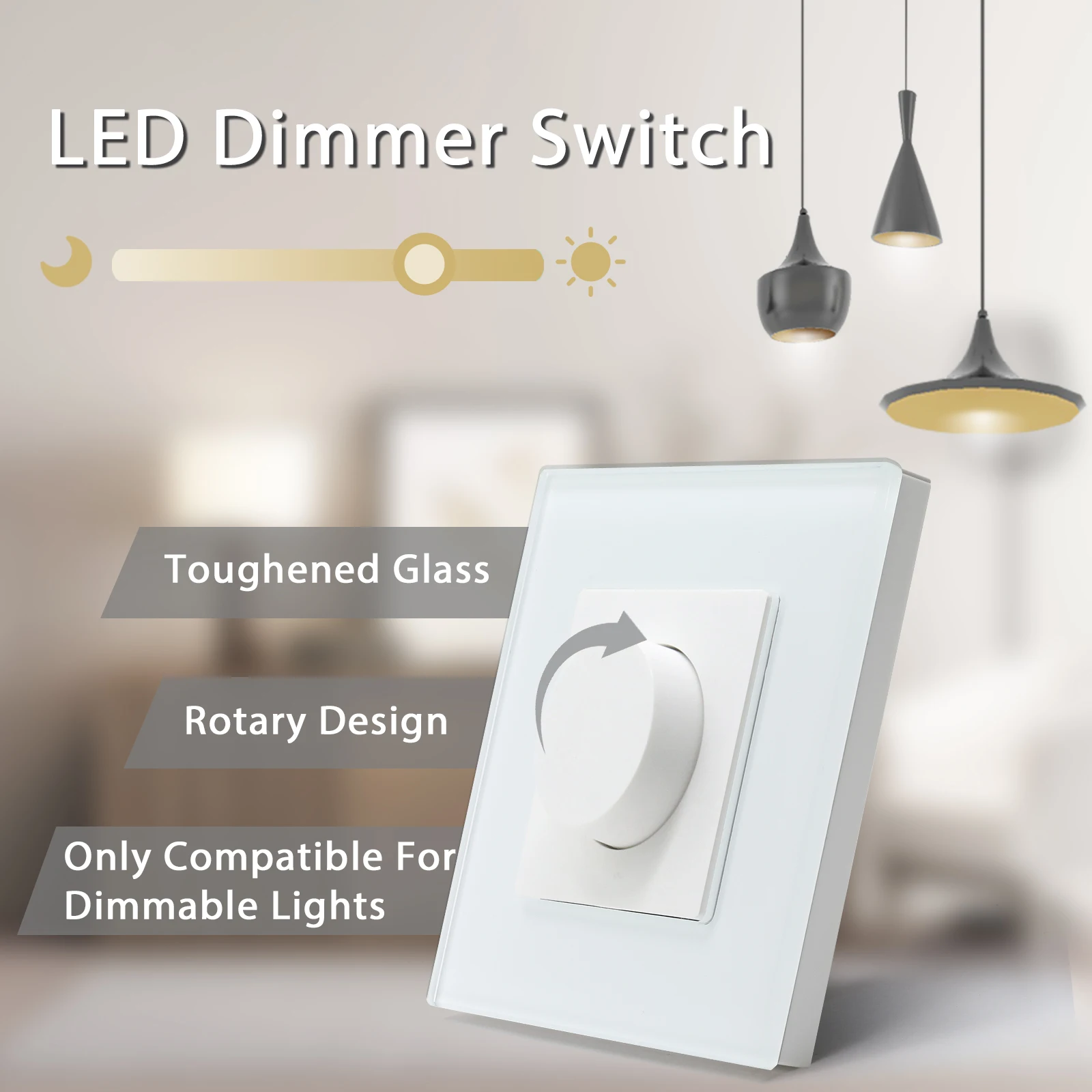 BSEED Wall Dimmer Switch Mechanical Rotary Knob Light Switch Dimmable LED Switch Crystal glass panel EU Standard 86*86mm