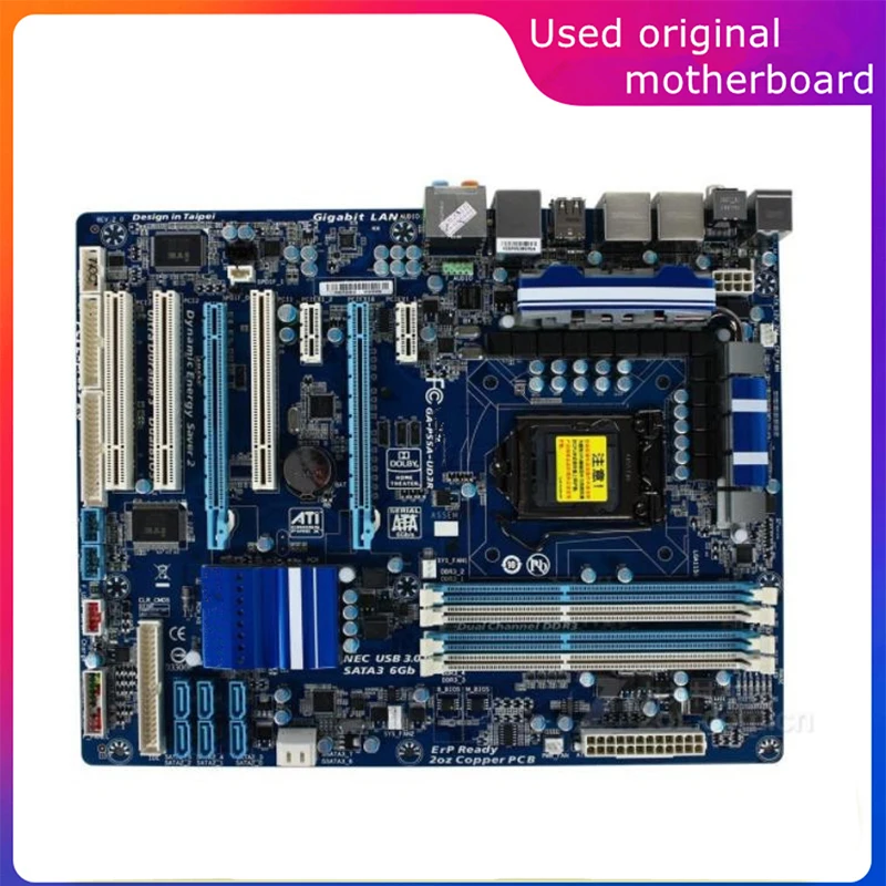 

Used LGA 1156 For Intel P55 GA-P55A-UD3R P55A-UD3R Computer USB3.0 SATA3 Motherboard DDR3 16G Desktop Mainboard