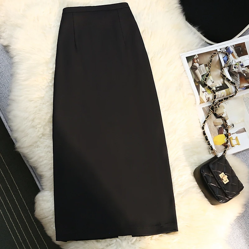 Korean Fashion Suit Skirt Women Casual Slim High Waist Solid A-LINE Ladies Work Midi Long Skirt Spring Summer