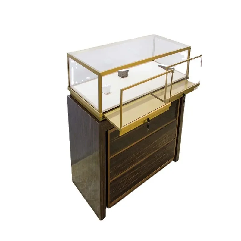 for Nakajima Custom Wood Grain Straight Jewelry Display Cabinet Silver Props Desk Showcase for Jewelry Store Booth