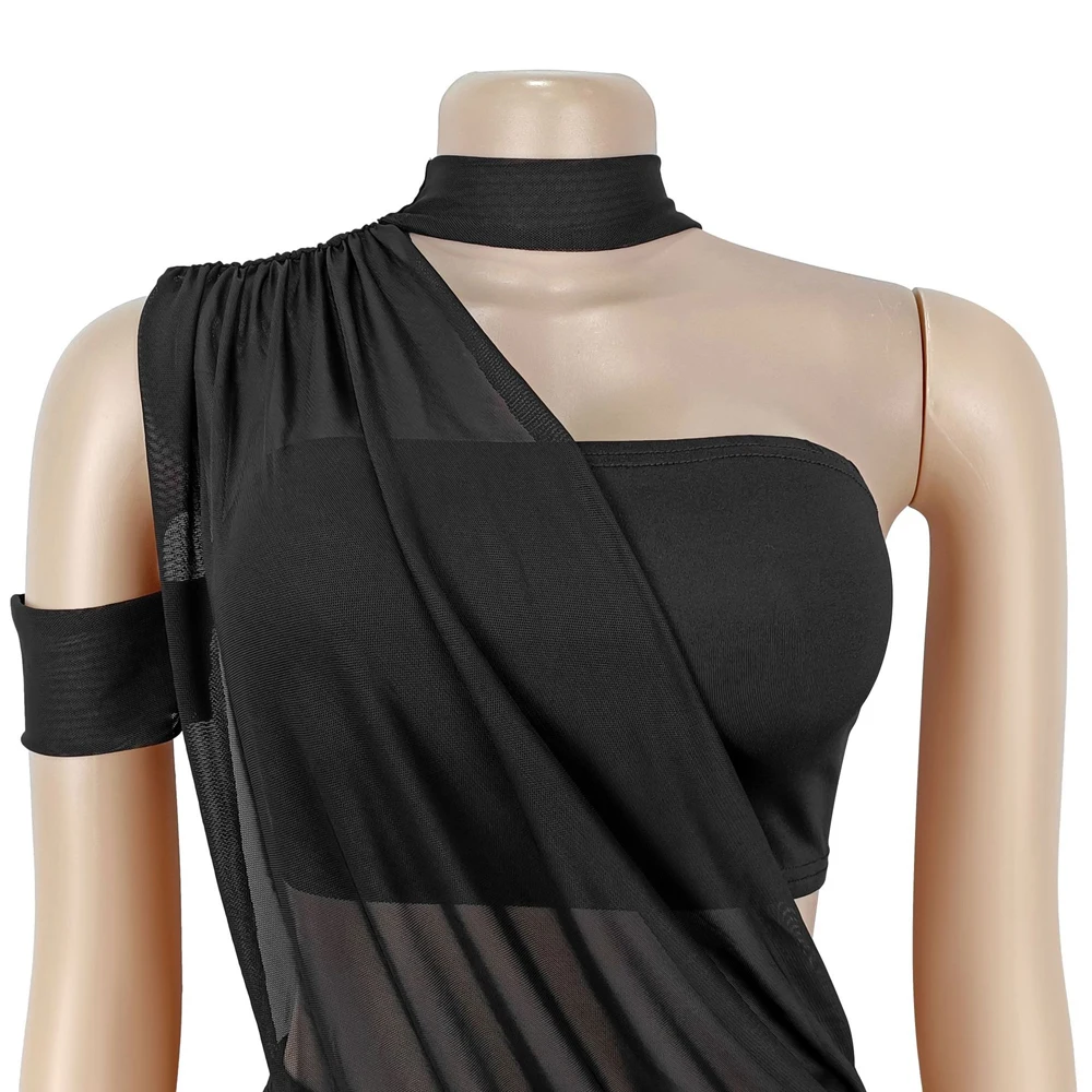 NEW Summer Bra Top and Long Skirt Two Piece Matching Ruched Party Dress for Women Clubwear Night Sexy Mesh Sheer Club Dresses view 6