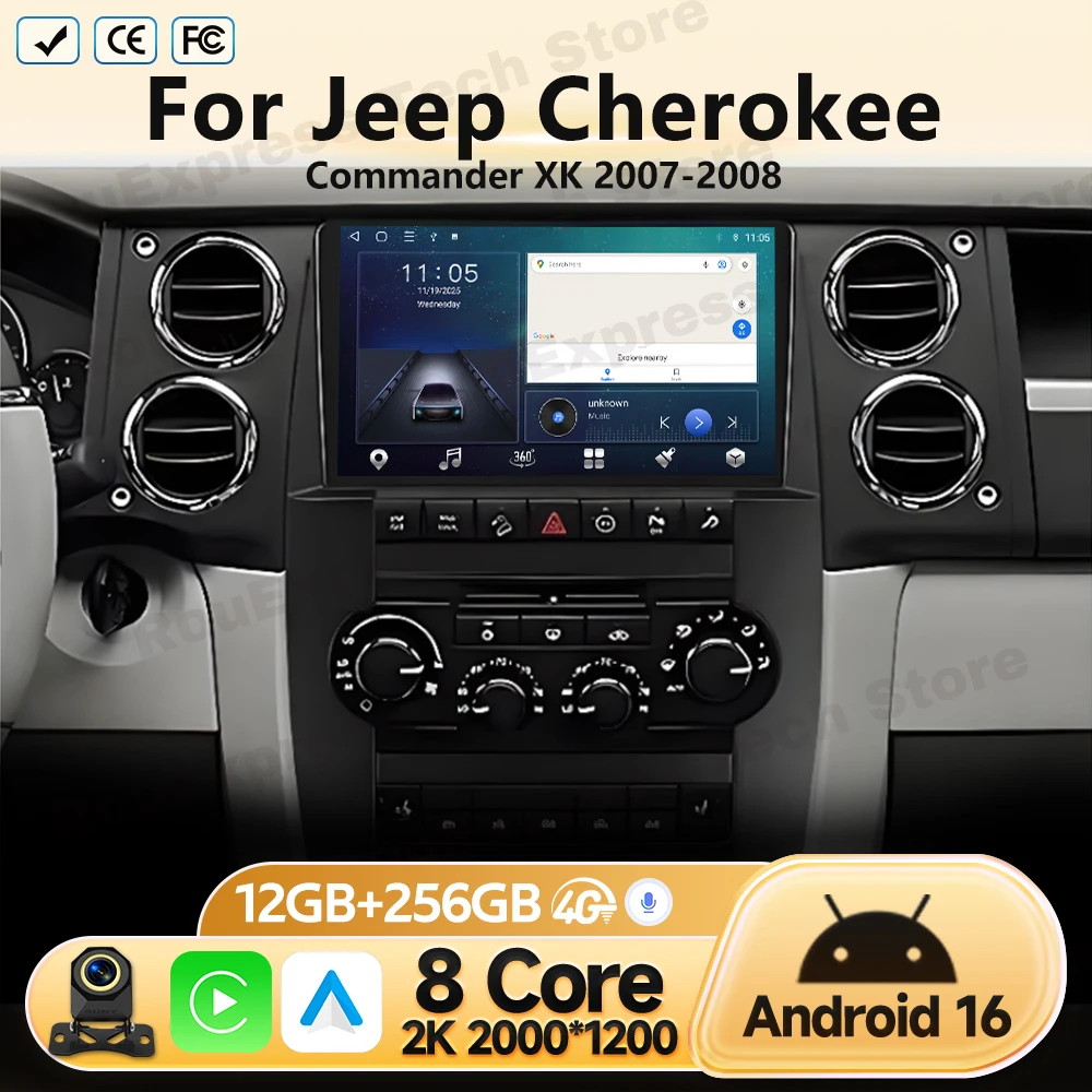 4G Multimedia Video Player For Jeep Cherokee Commander XK 2007 2008 GPS Navigation Head Unit Android Car Radio Auto No 2 Din DVD