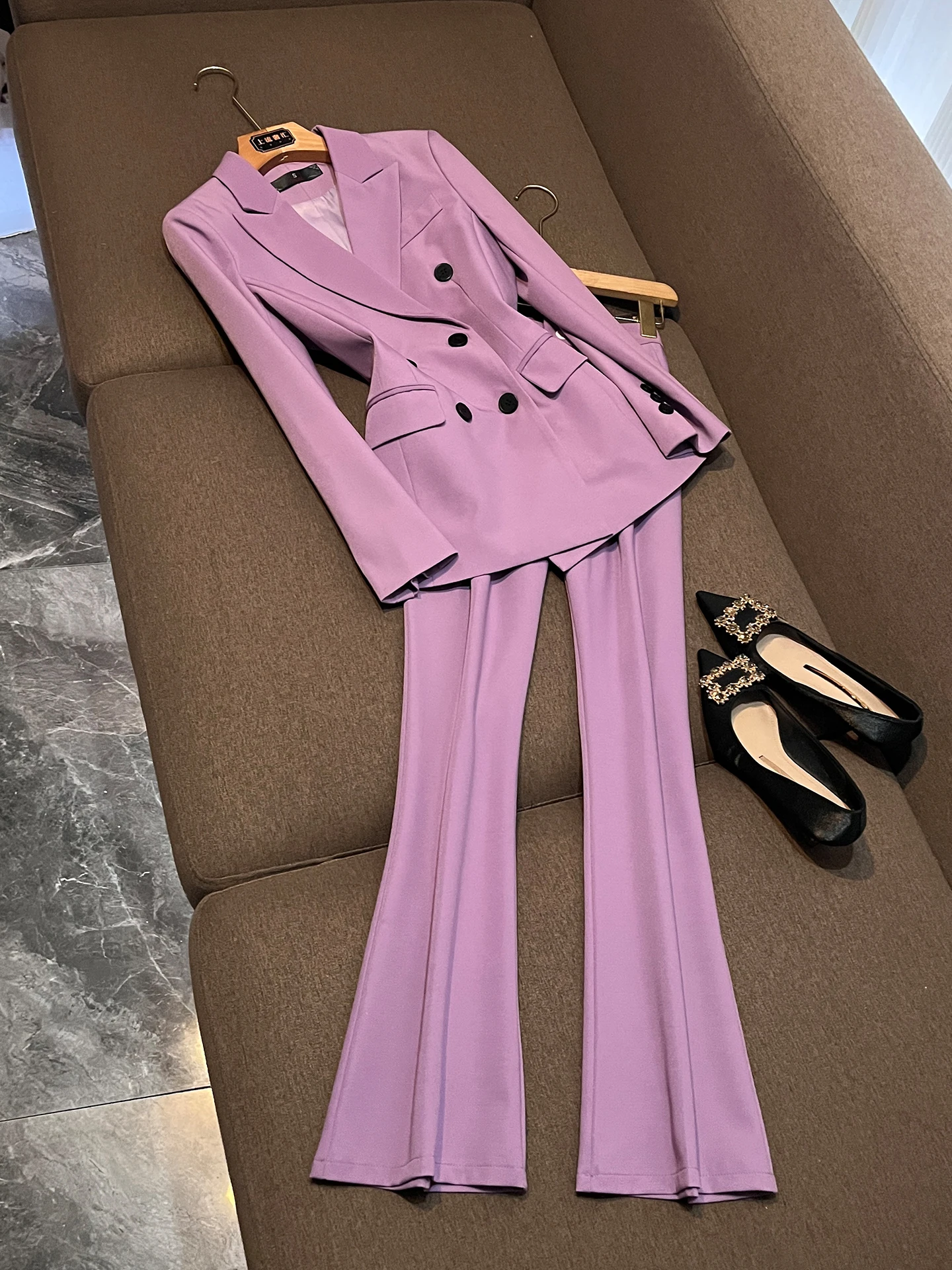 

Spring Season Women's Suit Set Commute Professional Outfit Two-Piece High Waist Pants And Blouse Elegant Fashion Ensemble