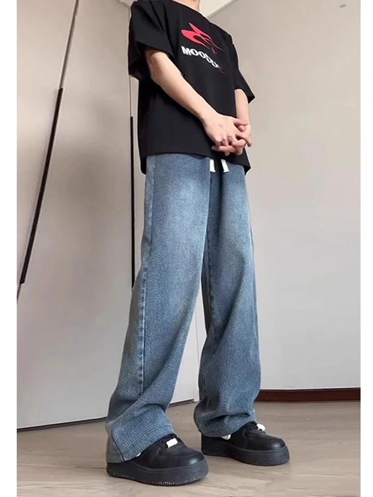 

Waed American High Street Star Pattern Oversize Straight Leg Thin Jeans Youth Trendy Brand Casual Wear Summer Jeans