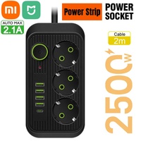 Xiaomi MIJIA EU Plug Power Strip 2M Extension Cable Multiprise 3AC Electrical Socket 4 USB 1 Type-C Network Filter Fast Charge