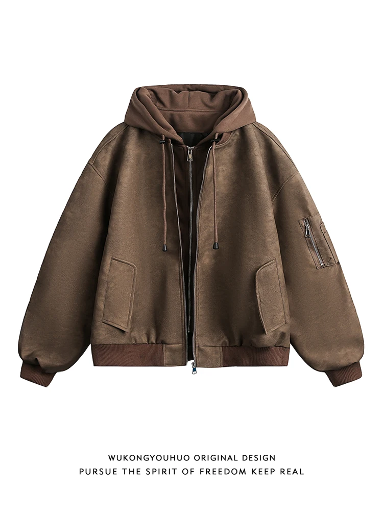 

Мужская летная куртка American Sle из искусственной кожи с капюшоном, молодежная модная мотоциклетная одежда свободного кроя, весенняя, с длинными рукавами