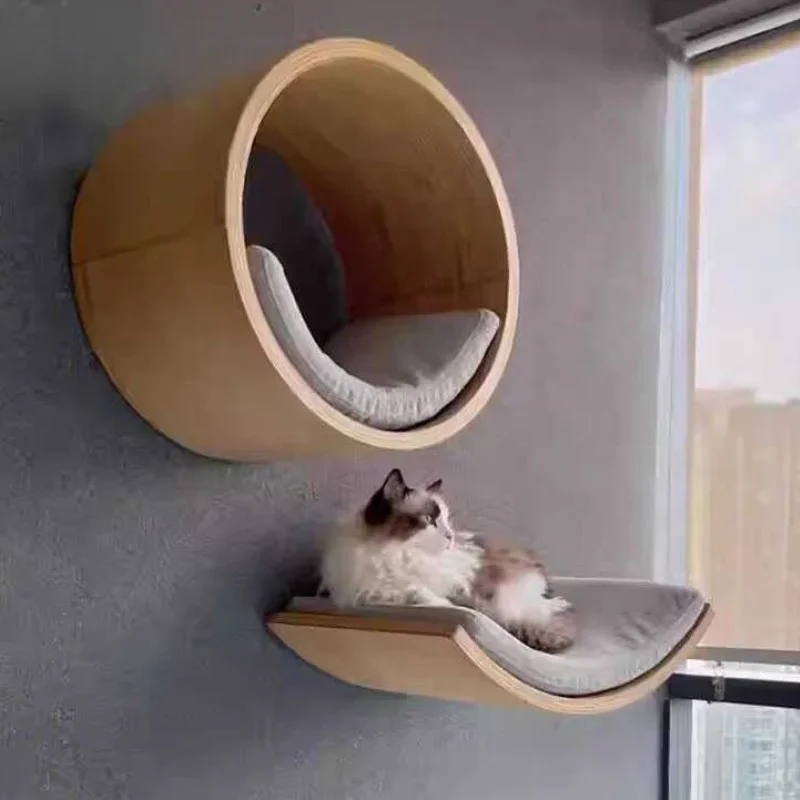 Solid Wood Cat Climbing Frame Bounce House Wall Mounted Bed Lair Cats Shelf Wall Climbing Set Scratcher Accessories Toys Product