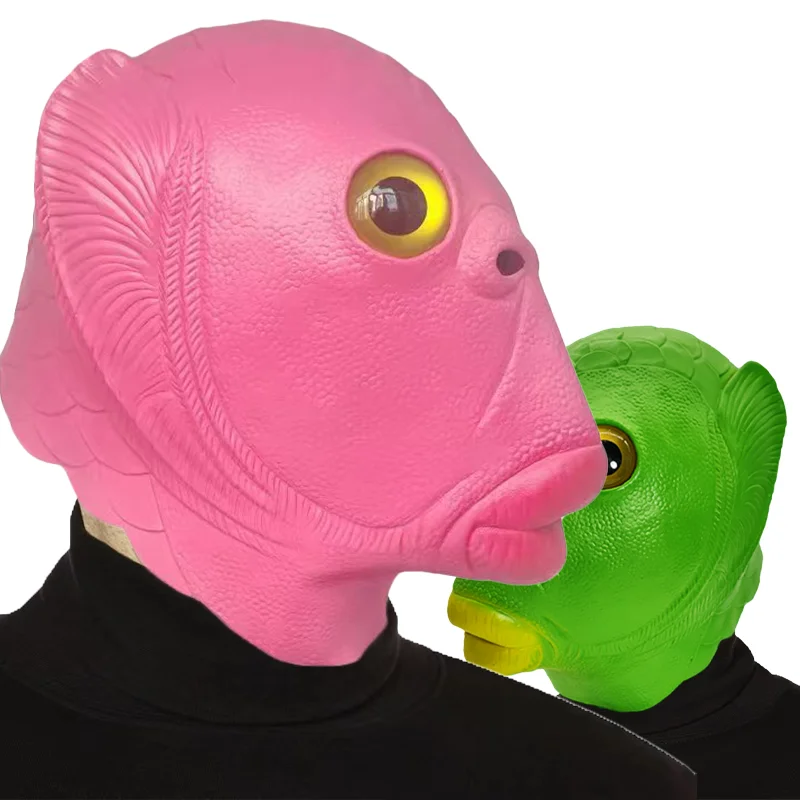 

Funny green fish head mask funny video shooting props latex mask Halloween mask kidsren adult green fish mask full face headgear