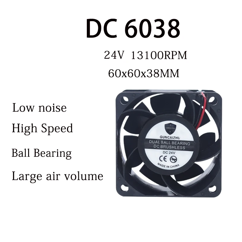 Kipas pendingin DC 6038 baru, konverter frekuensi 0,38a kebisingan rendah kecepatan tinggi bantalan bola 24V 60x60x38MM dengan 2pin