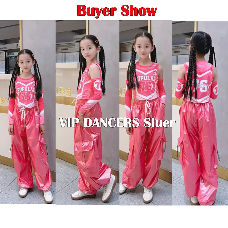 2024 Hip Hop Street Dance Clothing For Girls Pink Loose Outfits Cheerleading Jazz Dance Performance Stage Costumes Boys DQS16363