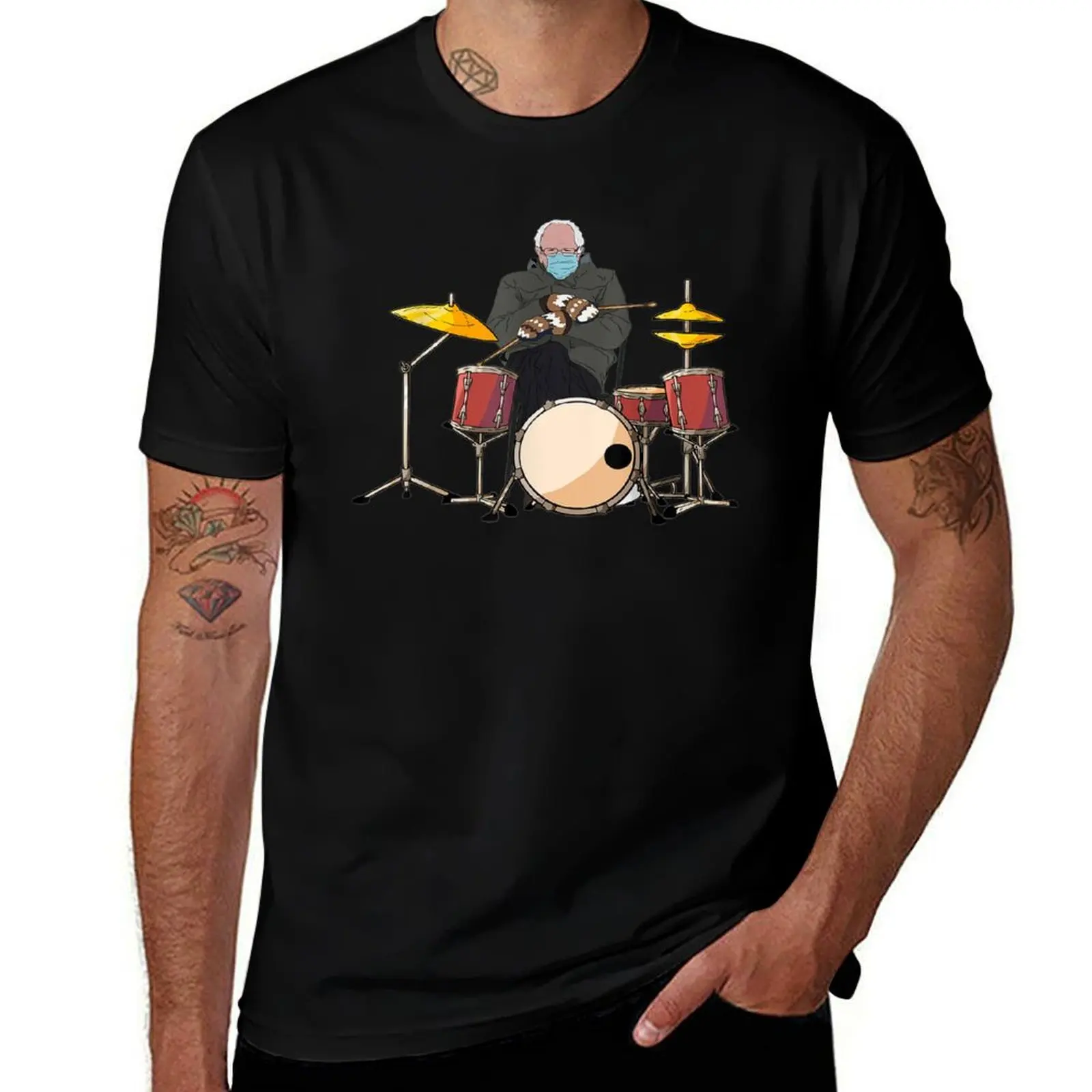 Funny Bernie Sanders Drum Mittens T-Shirt Soft Casual Short Sleeve Cotton Tee T-Shirt