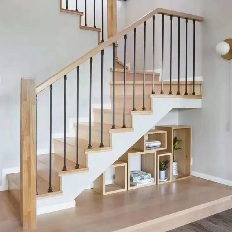Customizable Solid Wood Stair Railing Wrought Iron Stair Railing Home Modern Simple Black Baluster Indoor Self Installation