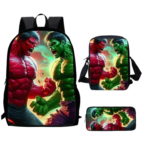 H-Hulk-Juego de 1/3 Uds. De dibujos animados verdes y rojos, mochila escolar para niños con bolsos de hombro, bolsas para lápices, mochilas escolares para niños y niñas, el mejor regalo