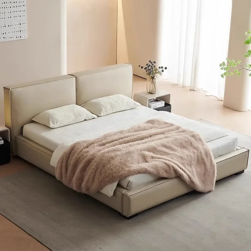 Cream surprise wind tofu block leather bed Internet celebrity French 1.8 meters