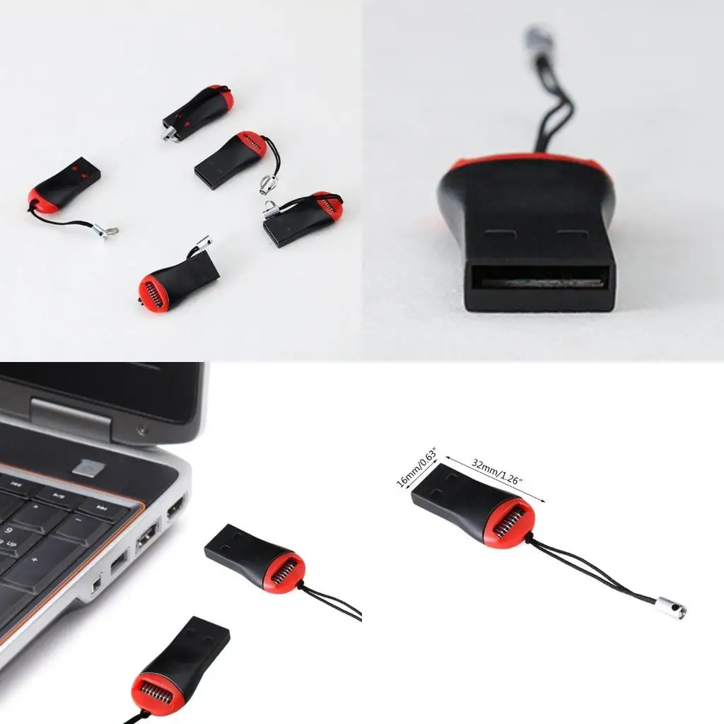 

Портативный мини-адаптер для чтения карт памяти USB2.0 SDHC TF Card Reader со шнурком