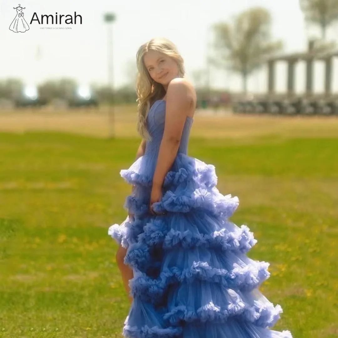 

Amirah Women Evening Dress Woman Blue Elegant Side Slit A-line Lotus Skirt Custom Made Elegant Party Dresses 2025 Off-shoulder