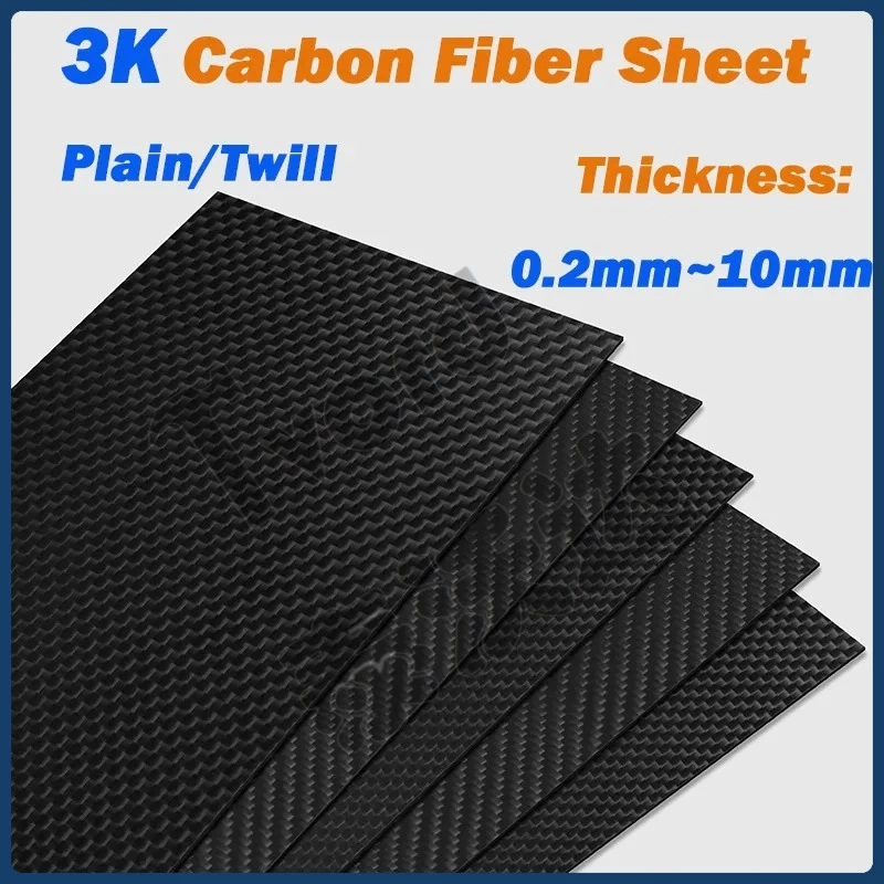 

1Pcs 3K Carbon Fiber Sheet Thickness 0.2/0.4/0.5/0.6/0.8/1/1.5/2/2.5/3/3.5/4/5/6/8/10mm Black Laminate Carbon Fiber Plate Panel