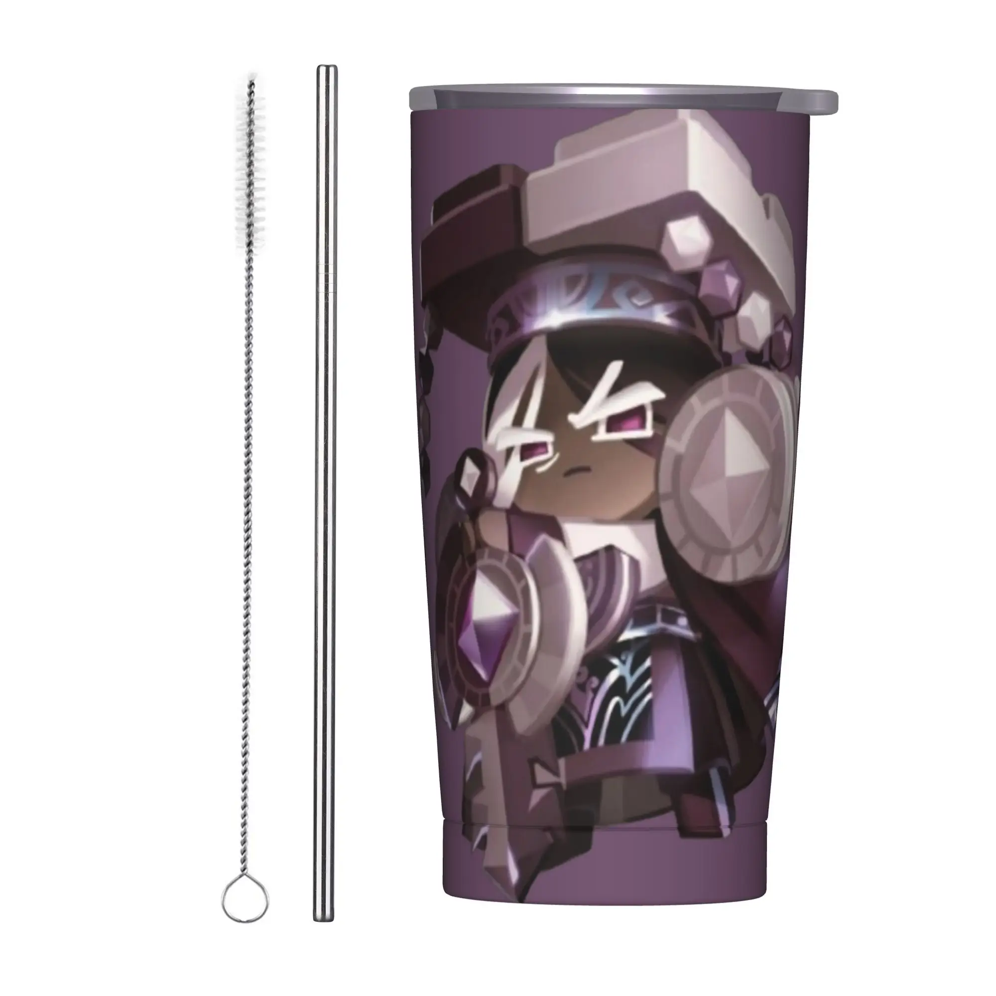 Dark Cacao Cookies Dragon Lord Insulated Tumbler with Straws Lid Cookie Run Kingdom Stainless Steel Thermal Mug Bottle Cup, 20oz