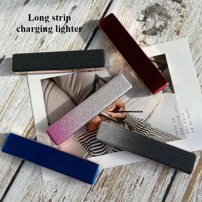 Mini portable tungsten cigarette lighter, slim and long strip, pull-down charging USB charging cigarette lighter, Christmas gift