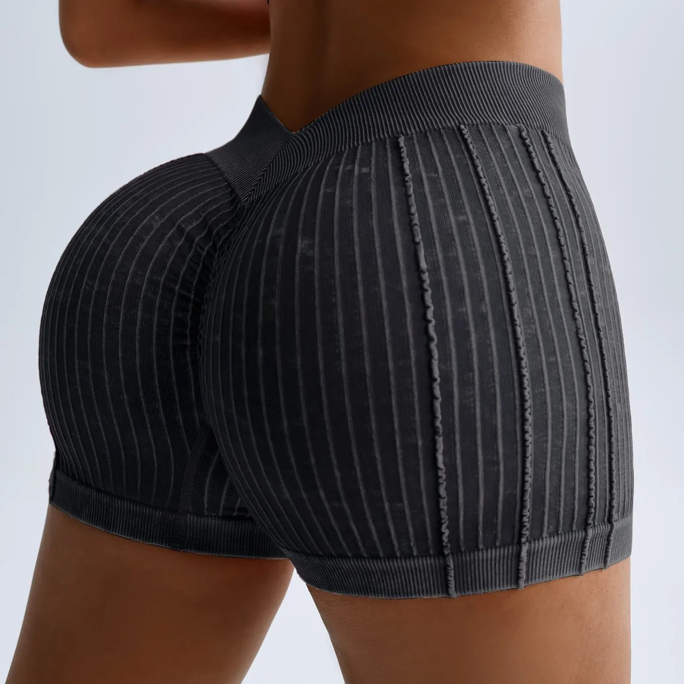 Women Sportswear Gym Sand Wash Shorts V Back Biker Scrunch Sports Thread Pants Yoga Fitness Workout Training High Waist Tights