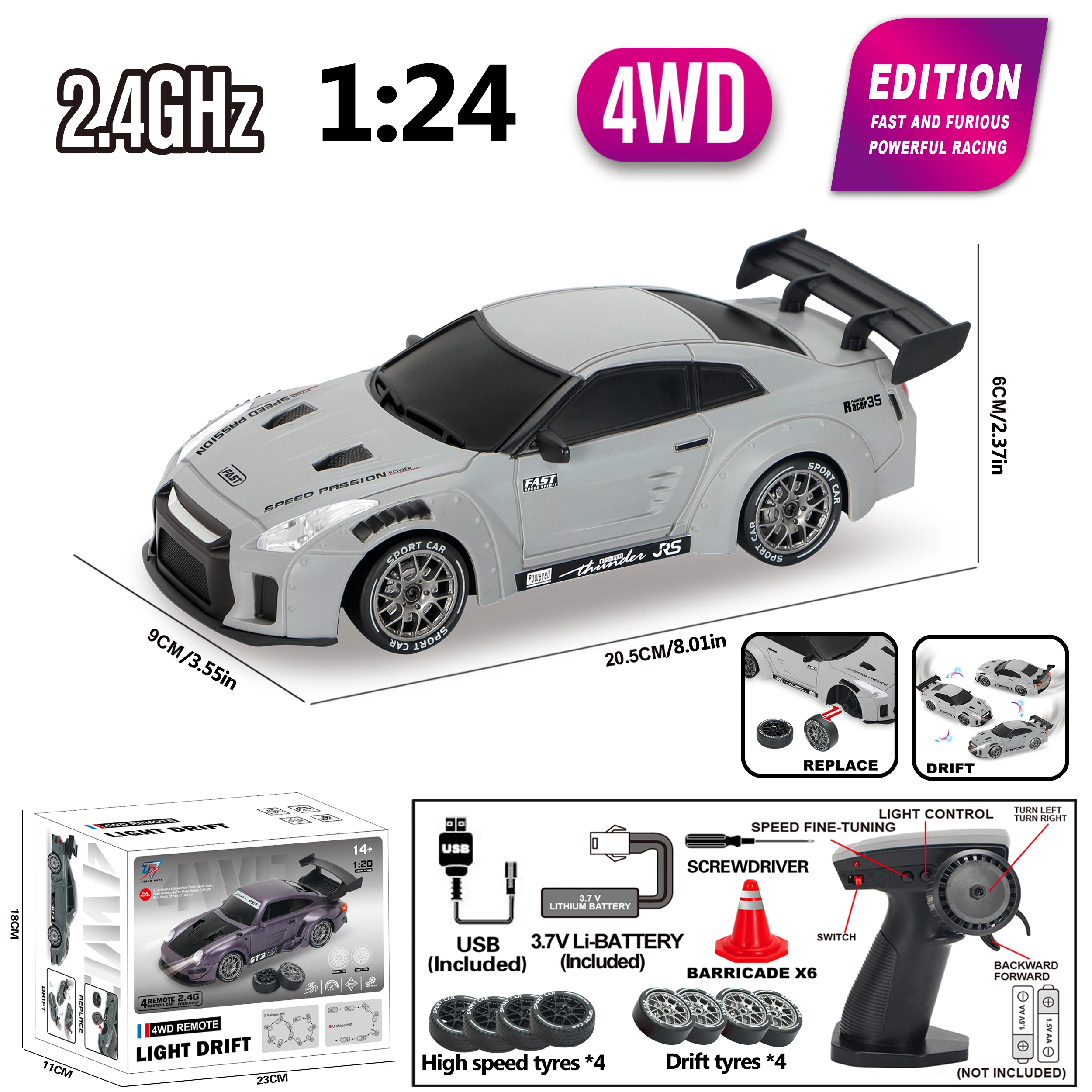 1:24 4WD RC الانجراف سيارة التحكم عن بعد سباق نموذج 2.4G سيارة عالية السرعة مع الانجراف وسباق الإطارات استبدال الأولاد اللعب هدية #2