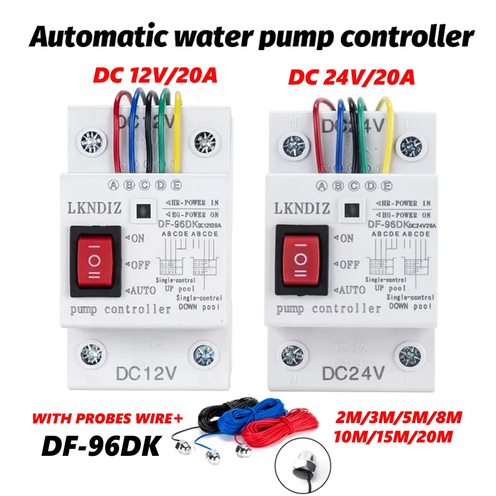 DF-96DK Automatic Water Level Controller Switch DC 12V 24V 20A Water tank Liquid Level Detection Sensor Water Pump Controller