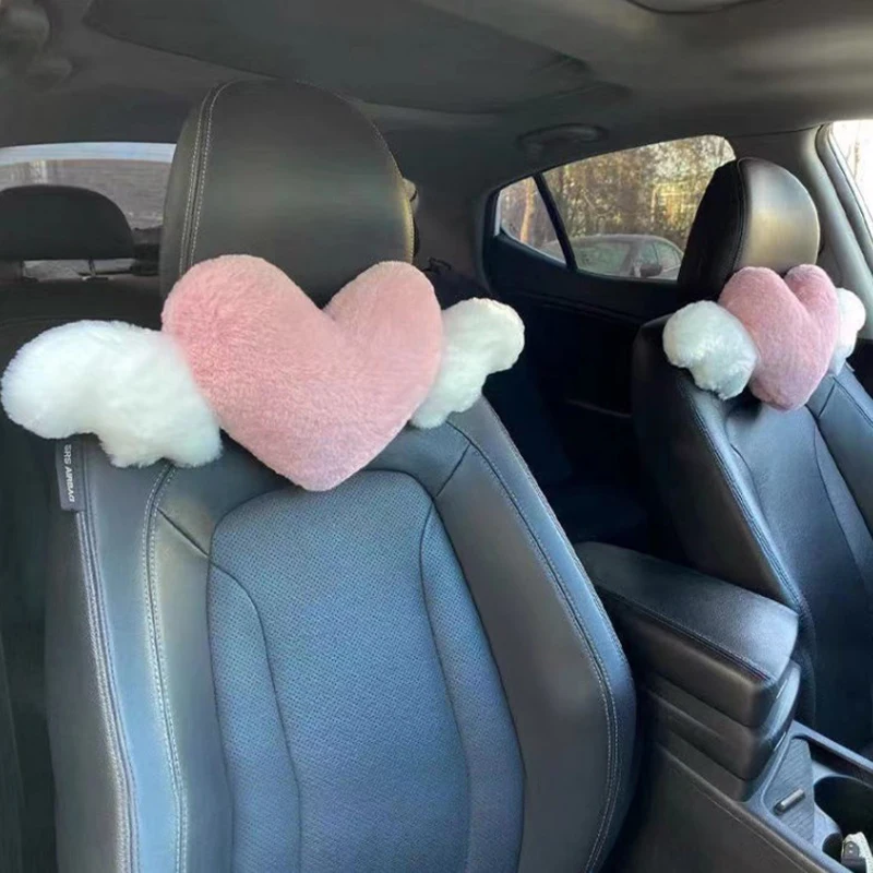 Heart-Shaped Car Headrest Plush Love Neck Pillow Seat Universal Lumbar Pillow Support Accessories Back Car Cushion