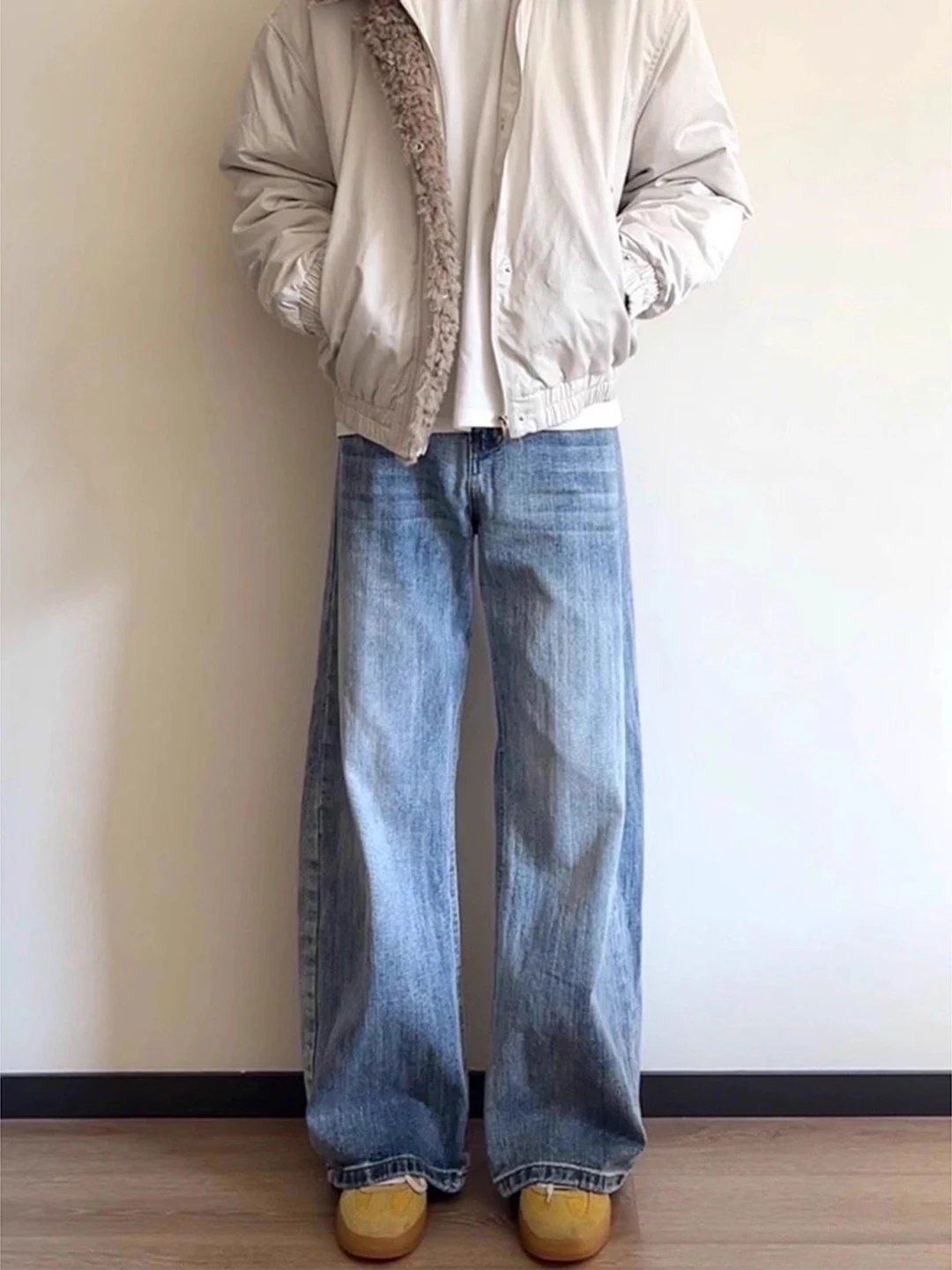 

Мужские зимние джинсы Cleanfit American Style с флисовой подкладкой, синие, прямые, широкие, длинные брюки для повседневной носки