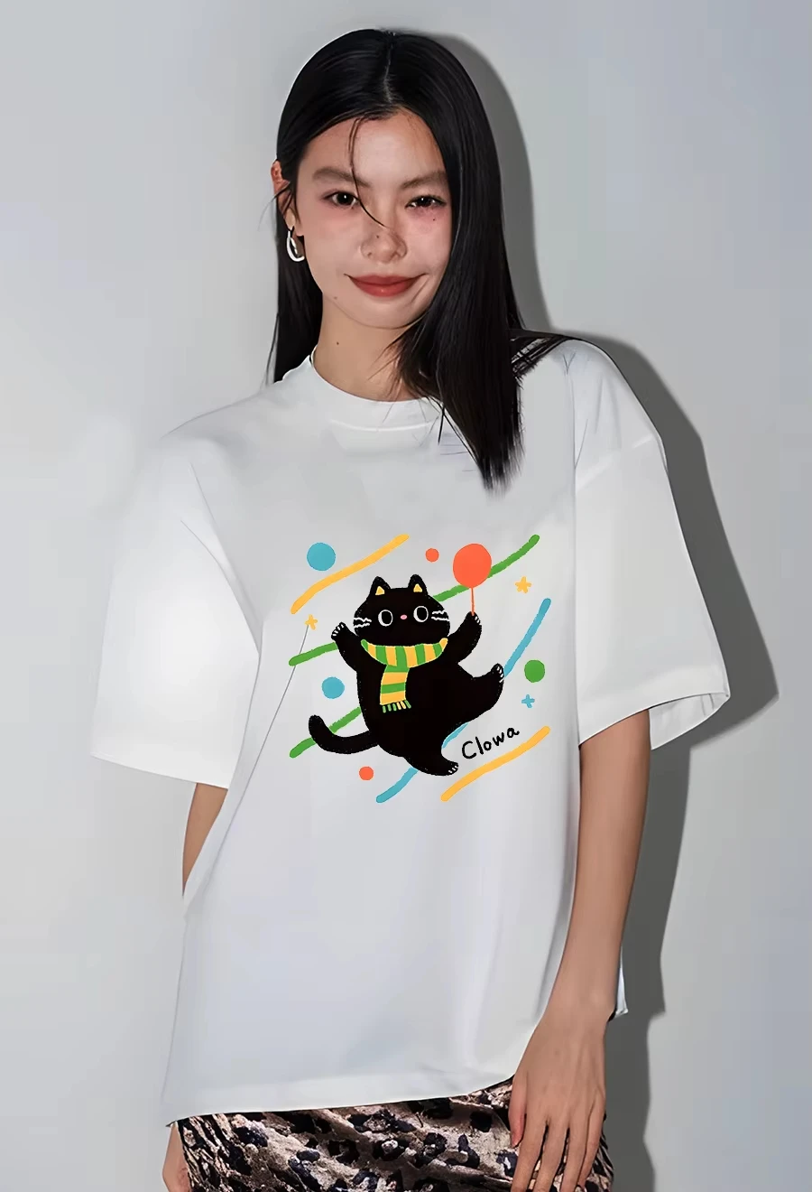 

2025 Y2K Korean Japanese Fashion Oversize Super Large Street Cat Printed T-shirt Men's and Women's Short sleeved Top T-shirt