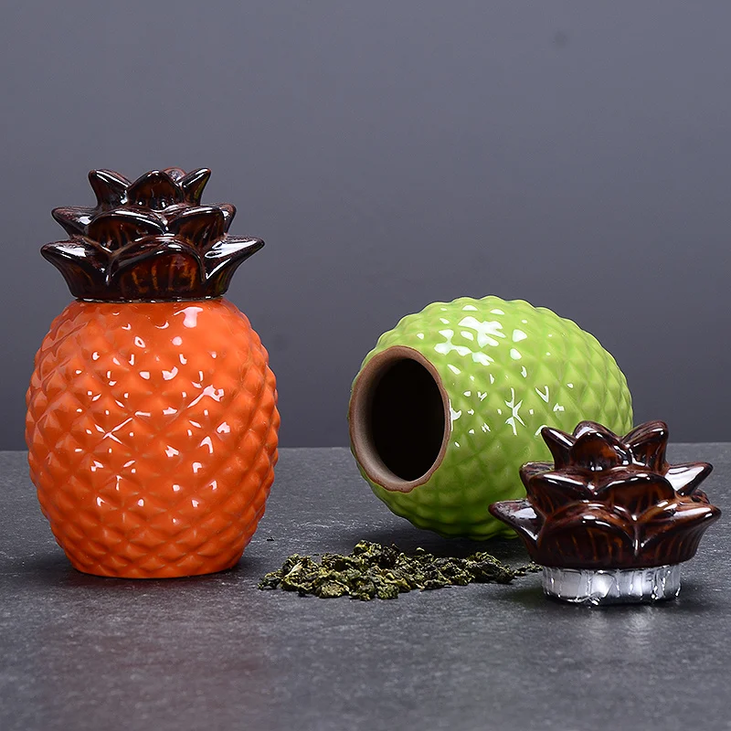 الإبداعية السيراميك الأناناس علبة شاي مقاوم للرطوبة مختومة Pu-erh الشاي الأسود الشاي الأخضر علبة حلوى الزفاف Wed #2