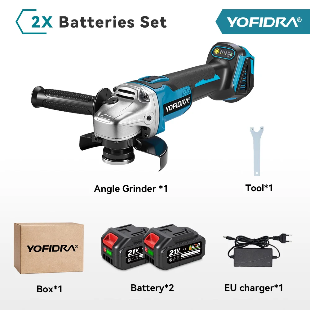 YOFIDRA 125mm Borstelloze Haakse Slijper 4 Versnellingen Draadloze Slijpmachine Snijden Houtbewerking Voor Makita 18 V-21 V batterij Pin