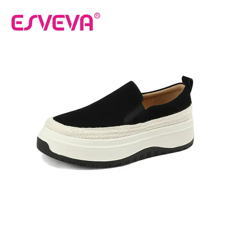 

ESVEVA 2023 SheepSkin Working Concise Slip On Loafers Shoes Spring Women Pumps Woman Square Med Heel Size 34-39