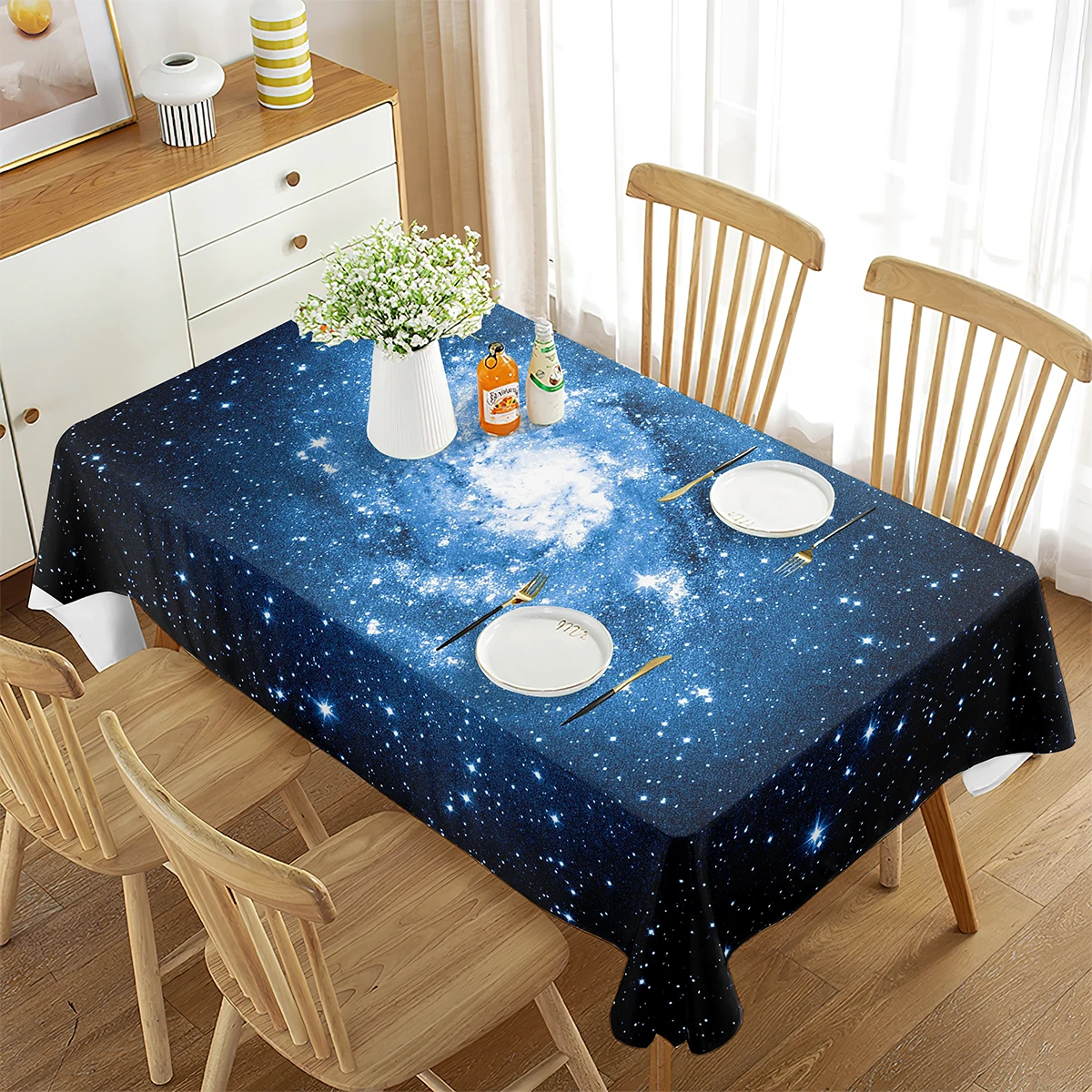 Outer Space Tablecloth, Galaxy Stars Planets In The Universe Milky Way, Rectangular Table Cover for Dining Room Kitchen Decor