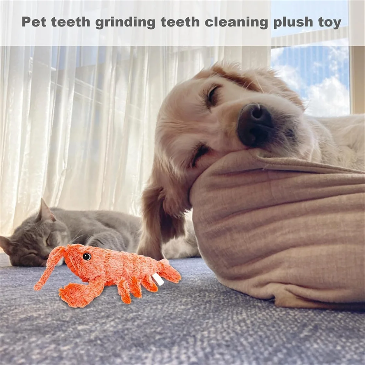 Juguete de langosta flexible para perro, juguete interactivo de felpa para saltar, activado por movimiento, juguete para mascotas en movimiento, peluche para masticar para mascotas, B