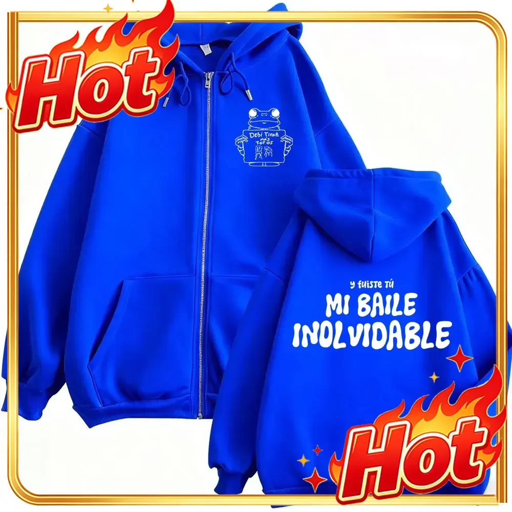 Rapper Bad Bunny Debi Tirar Mas Fotos DTMF World Tour Zipper Hoodies Men Women Hip Hop Fashion Street Oversized Zip Up Jackets