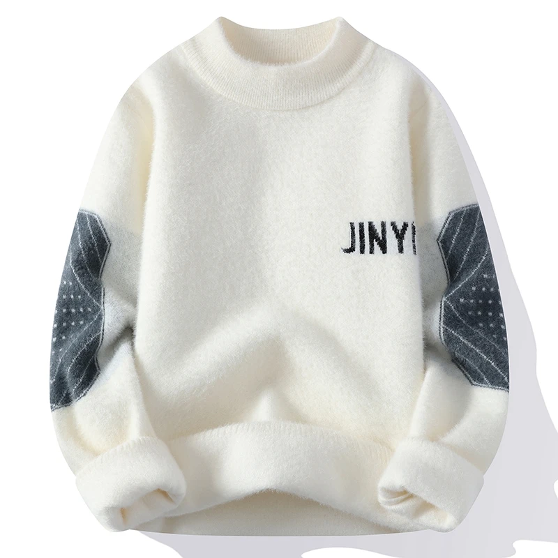 

Imitation Mink Velvet 2023 Men's New Round Neck Long Sleeved Printed Knitted Sweater Fashionable Loose Casual Comfortable Top