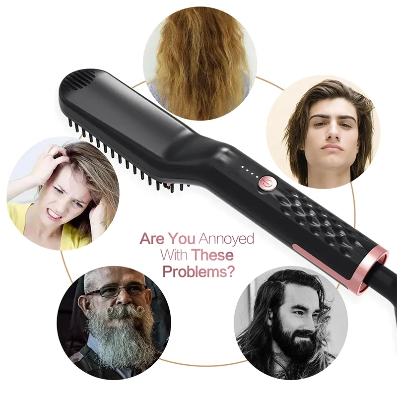 Portable dual-function electric comb and brush straightening device with quick-heating ceramic plate styling tool for home use