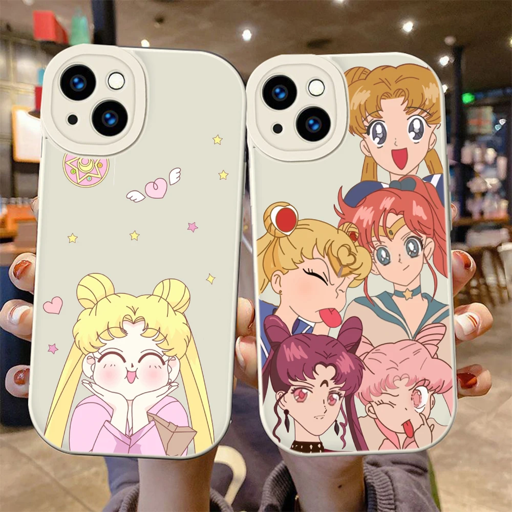 S-Sailor M-Moon cute Soft Silicone Case for iPhone 15 Plus 14 13 12 11 X XS XR Pro Max Mini 8 7 Plus