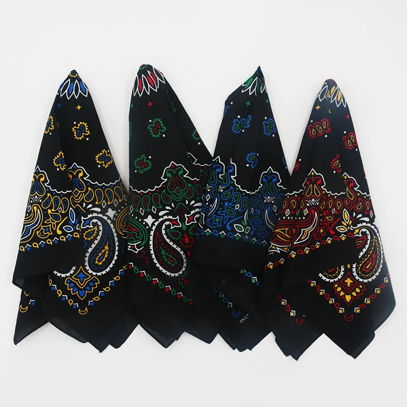Bufanda cuadrada de algodón Paisley de colores oscuros para hombre, diadema de Hip-hop, banda para el pelo para mujer, Bandana, máscara para motocicleta