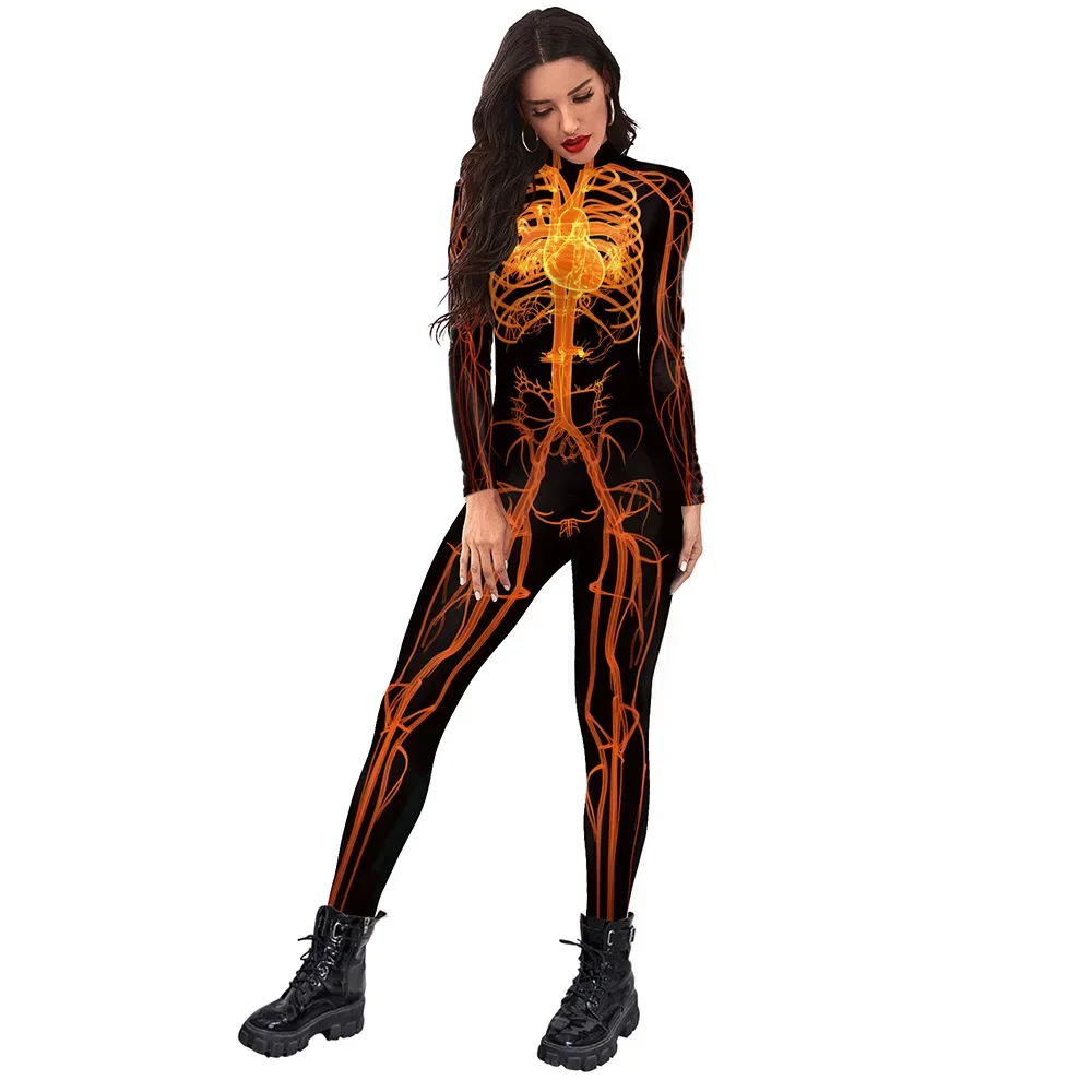 Mono con estampado de meridianos de cuerpo humano para hombre y mujer, mono Unisex para fiesta de Halloween para adultos, novedad, traje Sexy, chándal Zentai