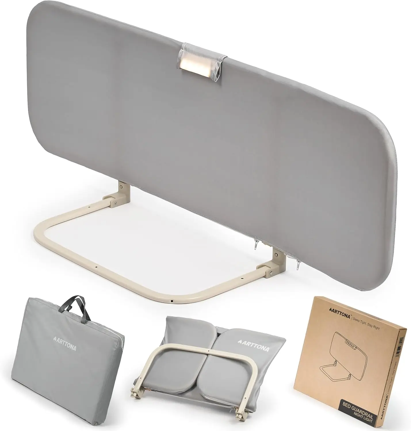 

Foldable Toddler Bed Rail with Night Light - Universal Fit for Full, Queen & Twin Beds - 48 Inch Portable Safety Fence