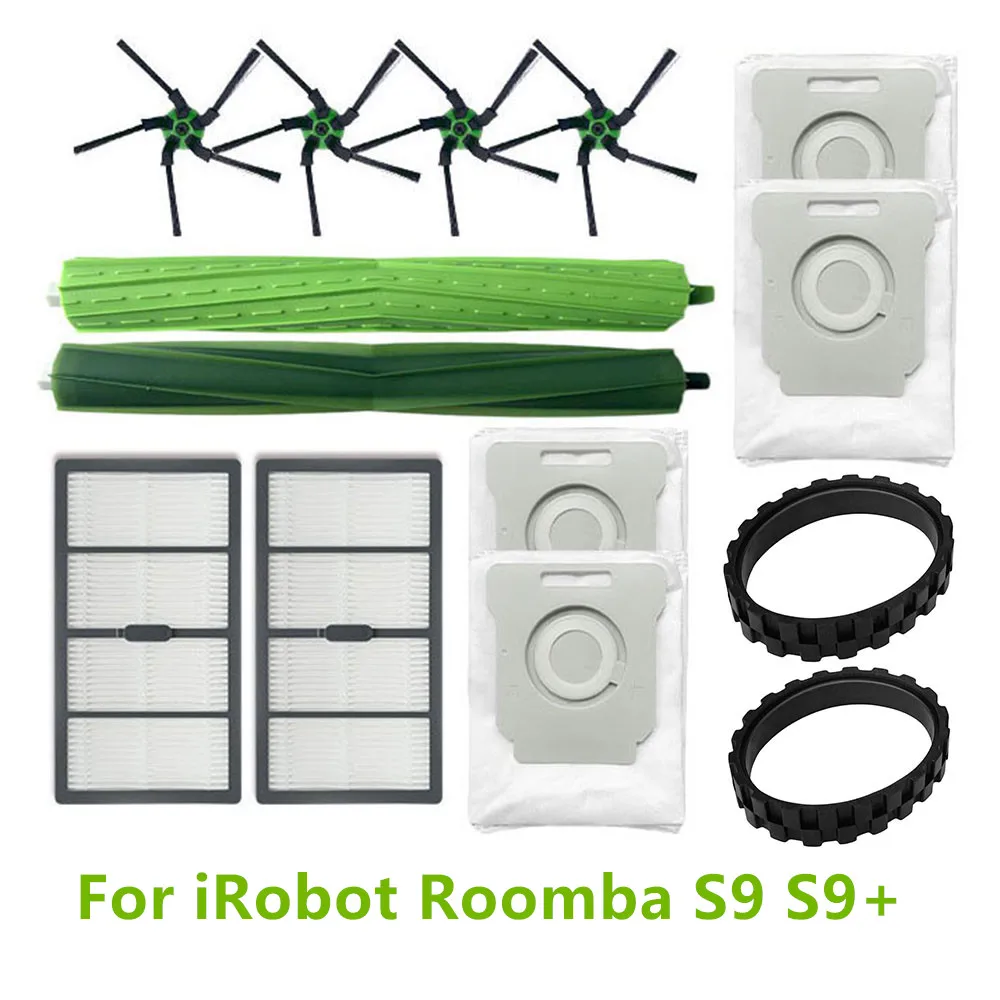 

Для iRobot Roomba S9 S9 +, основная роликовая щетка, боковые щетки, HEPA фильтр, пылесборники, мешок для сбора пыли для iRobot Roomba S9 +