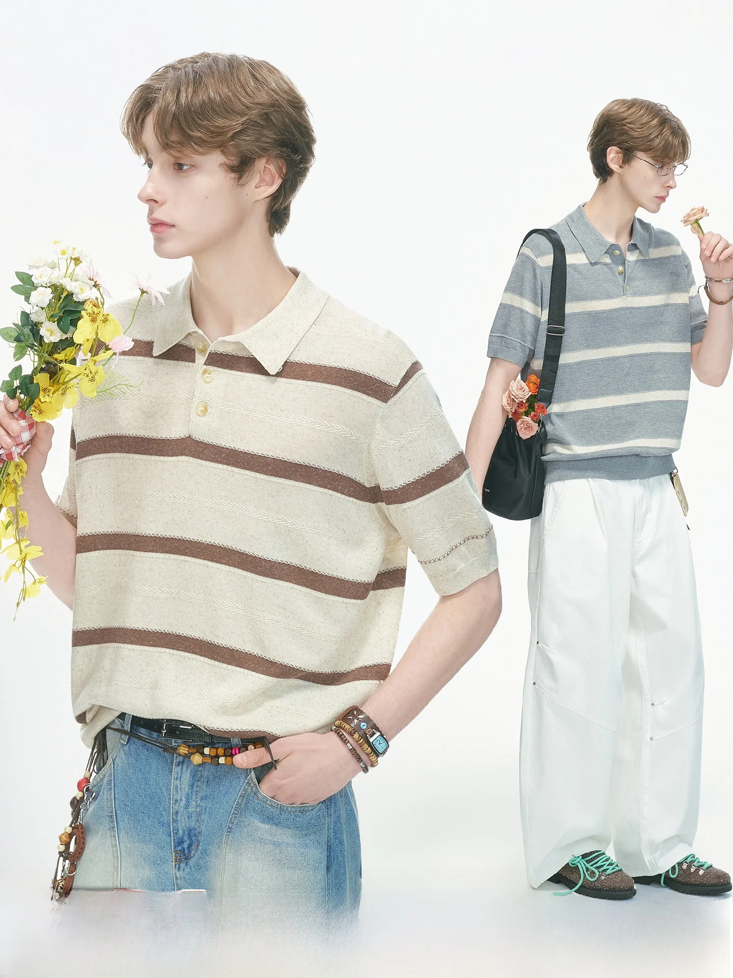 Dream Made Men's Summer Thin Knitted Floral Silk  Shirt Short Sleeve Casual Loose Fit T-Shirt Breathable Comfortable Line...