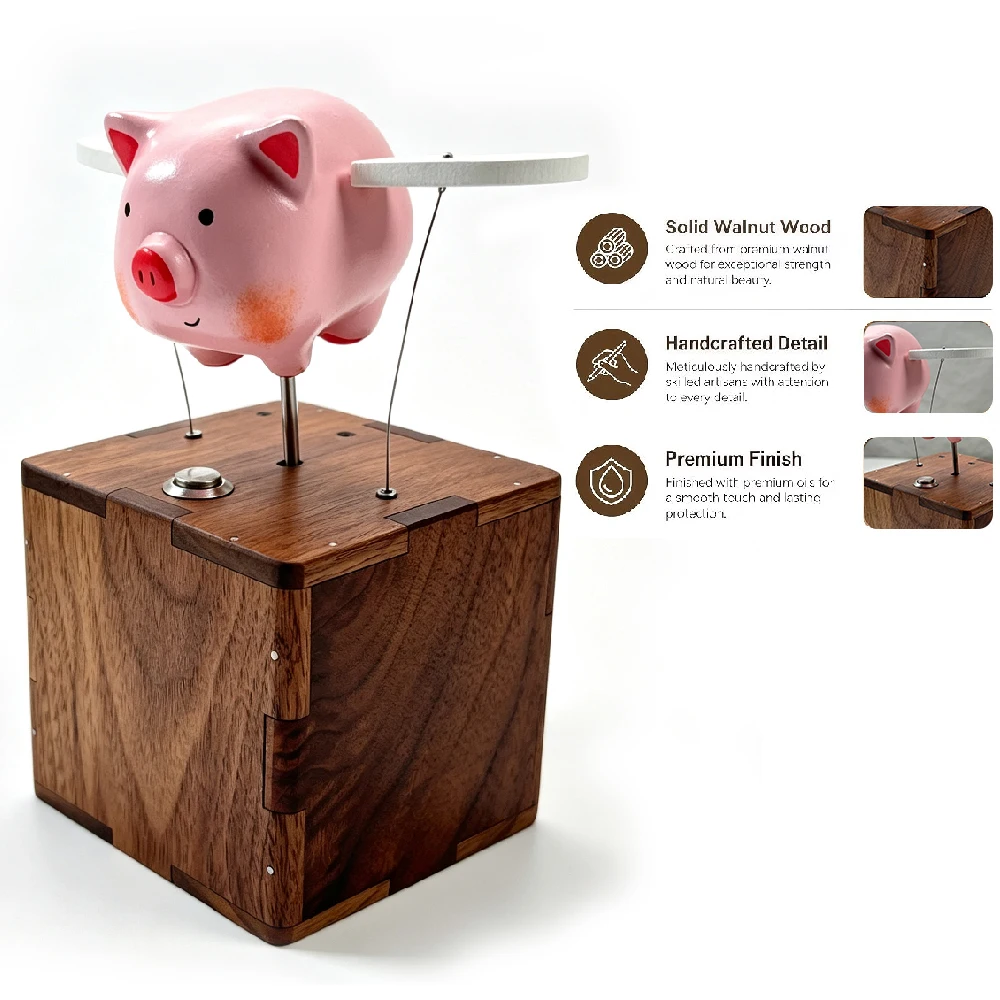 1Set Wooden Dancing Pig Desk Decor,Wooden Ornament,Rechargeable Stress Relief Desktop Interactive Display for Office &Study Room