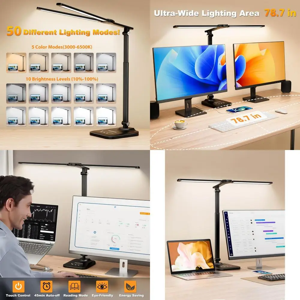 

Настольная лампа с регулировкой высоты и USB-портом, с плавной регулировкой яркости для чтения, учебы и офисной работы